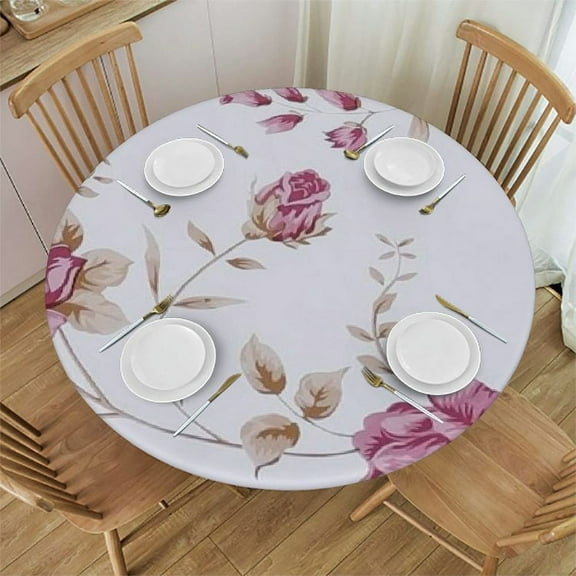 BANET Round Vinyl Fitted Tablecloth with Flannel Backing Elastic Edge Design Table Cover Waterproof Oil-Proof PVC Table Cloth Stain-Resistant Wipeable for Round Table 31"-35