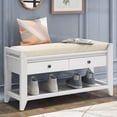 thumbnail image 1 of Banc de Rangement d'Entrée avec Siège Coussiné, Étagère à Chaussures avec 2 Tiroirs et Tablette de Rangement, Blanc, 1 of 8