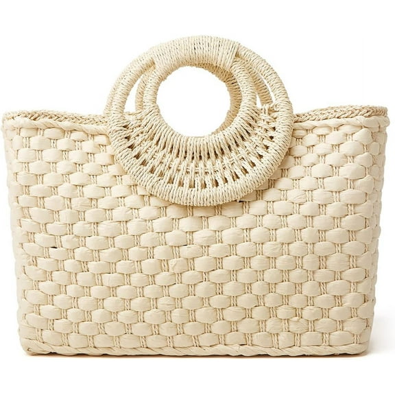Kukuzhu Straw Hobo Bags for Women Retro Handbags Hand-woven Large Bag Round Handle Ring Totes Summer Beach Rattan Purses