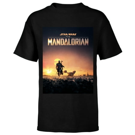 Star Wars The Mandalorian Disney+ Series Poster - Short Sleeve T-Shirt for Kids - Customized-Black