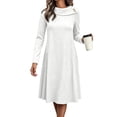 thumbnail image 2 of Long Sleeve Fall Winter Dresses for Women V Neck Button Down A Line Swing Casual Knit Sweater Dress White XL, 2 of 6