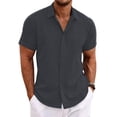thumbnail image 2 of GrmtClth Men's Shirts Casual Linen Tops Classic Short-Sleeved Tee Trendy Button Down Outfit Collared Dark Gray L, 2 of 4