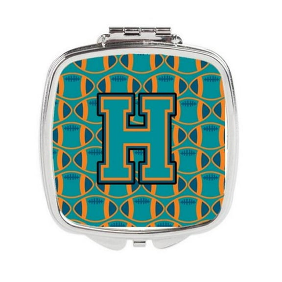 Carolines Treasures  Letter H Football Aqua - Orange & Marine Blue Compact Mirror