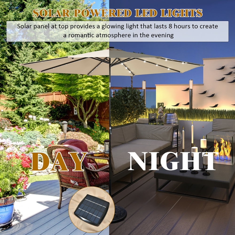 Aimee Lii 10' Solar LED Lighted Patio Market Umbrella Shade Tilt Adjustment Crank, Table Umbrella Outdoor Patio, Beige Aimee Lii 10' Solar LED Lighted Patio Market Umbrella Shade Tilt Adjustment Crank, Table Umbrella Outdoor Patio, Beige