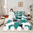 thumbnail image 4 of Manfei Modern Geometric Block Queen Comforter Set, Abstract Square Art Comforter Sets Queen, Teal Black Gray, Black Reversible 3pcs, 1 Comforter and 2 Pillowcases, 4 of 6