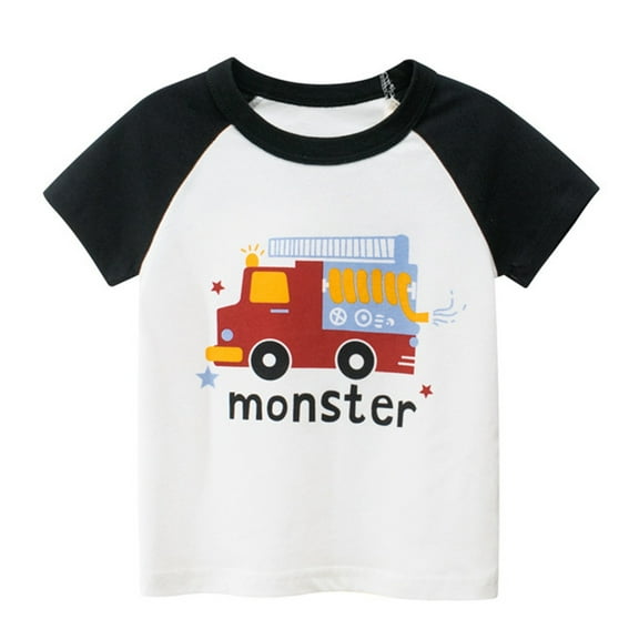 Toddler Kids Baby Boys Girls Cars Print Short Sleeve Crewneck T Shirts Tops Tee Clothes For Children