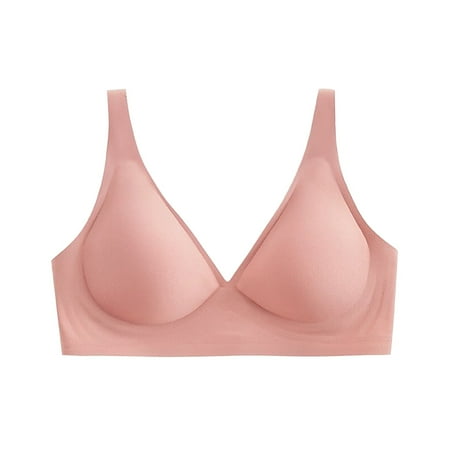 Yyeselk V Neck Bras for Women No Underwire Smooth Seamless Bralette Comfort Wireless Push Up Bra Soft Support Sexy Lift Bra Pink L