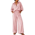 thumbnail image 2 of Ynynloco Womens 2 Piece Outfits Striped 3/4 Sleeve Lapel Shirt High Waisted Wide Leg Pants Lounge Set S-3xl, 2 of 9