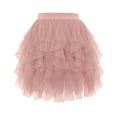 thumbnail image 2 of Womens Fluffy Tulle Skirts High Waist Dance Party Mesh Tutu Irregular Hem Summer Spring Skirts Pink, L, 2 of 5
