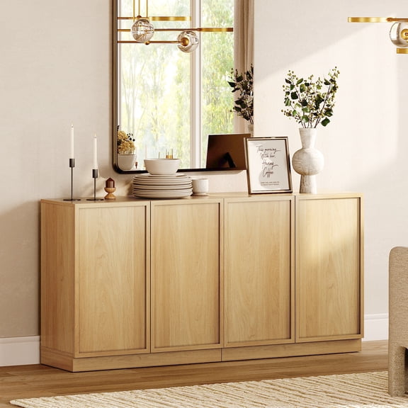 63" Modern Sideboard Buffet Cabinet with 4 Doors, Multifunctional Sideboard with Large Storage and Adjustable Shelf,Oak