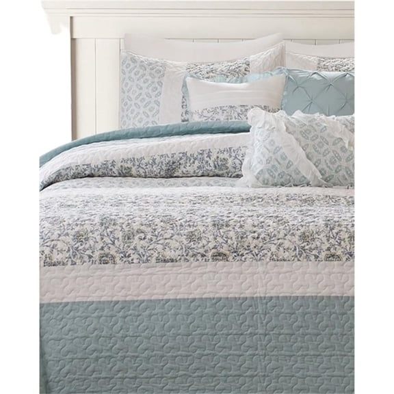 Pemberley Row Cotton Blue Coverlet Set Reversible 90"x90" Unassembled