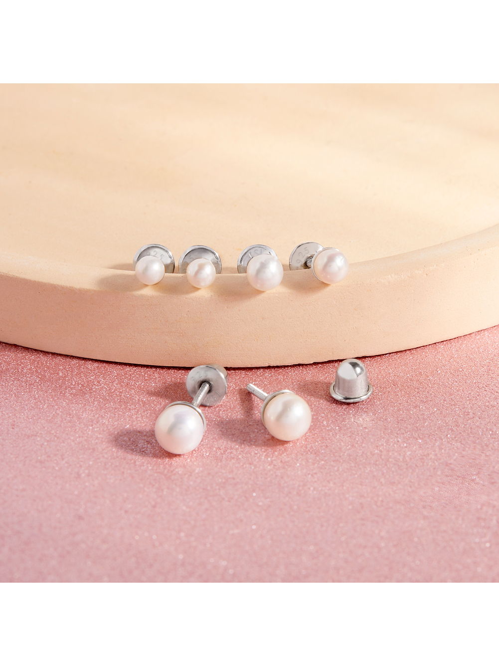925 Sterling Silver Classic 4mm White Freshwater Cultured Pearl Toddler Earrings