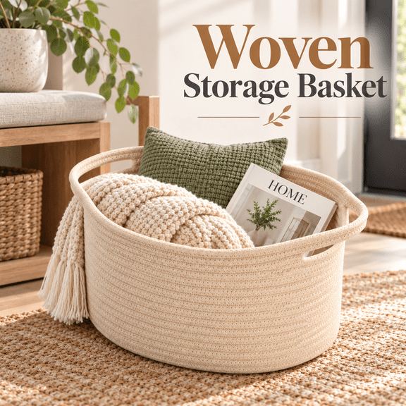 Cute Woven Gift Basket – Beige Empty Gift Basket for Nursery, Baby Shower Gifts, Birthday, Wedding, Burr Baskets for Valentines Day,, Decorative Storage Bin for Toys, Diapers, Books