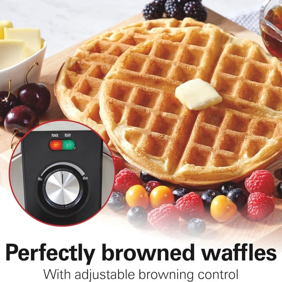 Waffle Maker with Non-Stick Ceramic-Coated Plates, Browning Control, Indicator Lights, Stainless Steel