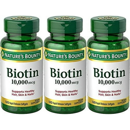 Nature's Bounty Biotin Rapid Release Softgels, 10000 mcg, Original, 120 Ct (3 pack)