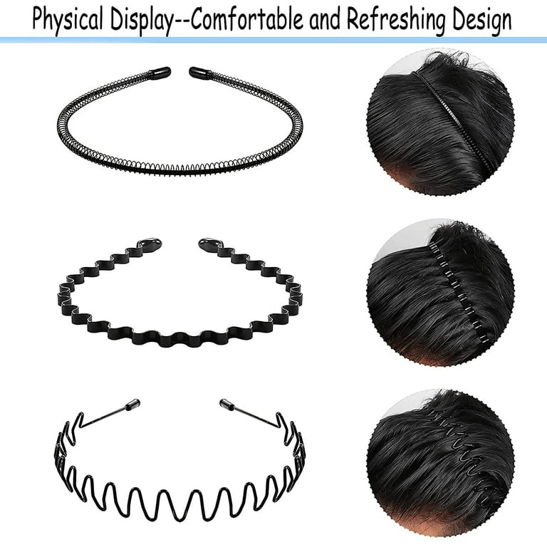 8Pcs Metal Hair Band for Men Women Headband Thin Black Wavy Hair Head Band  suit for Long Curly Hair for Home,Outdoor,Sport and Yoga 