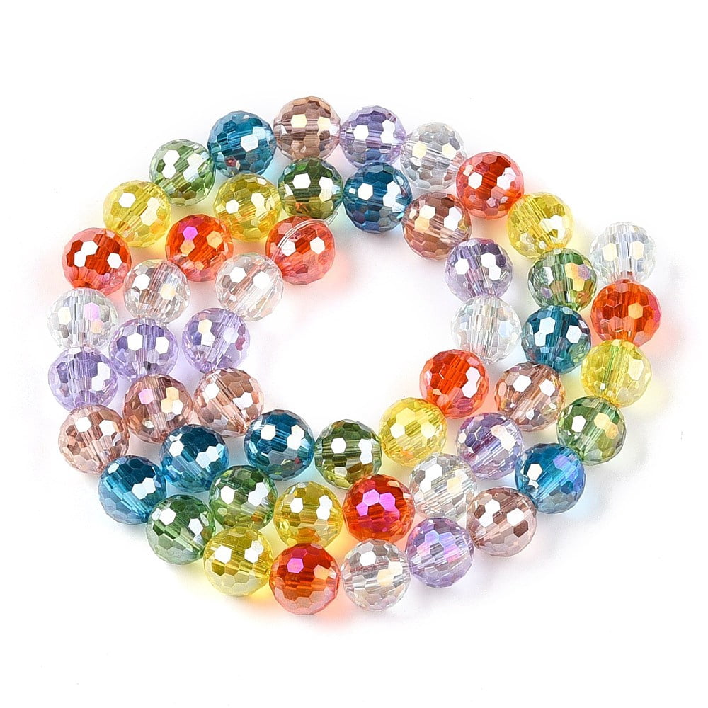 Electroplate Glass Bead Strands Faceted Round Colorful 8mm Hole: 1.4mm about 50~51pcs/strand 14.33''~14.69''(36.4~37.3cm)