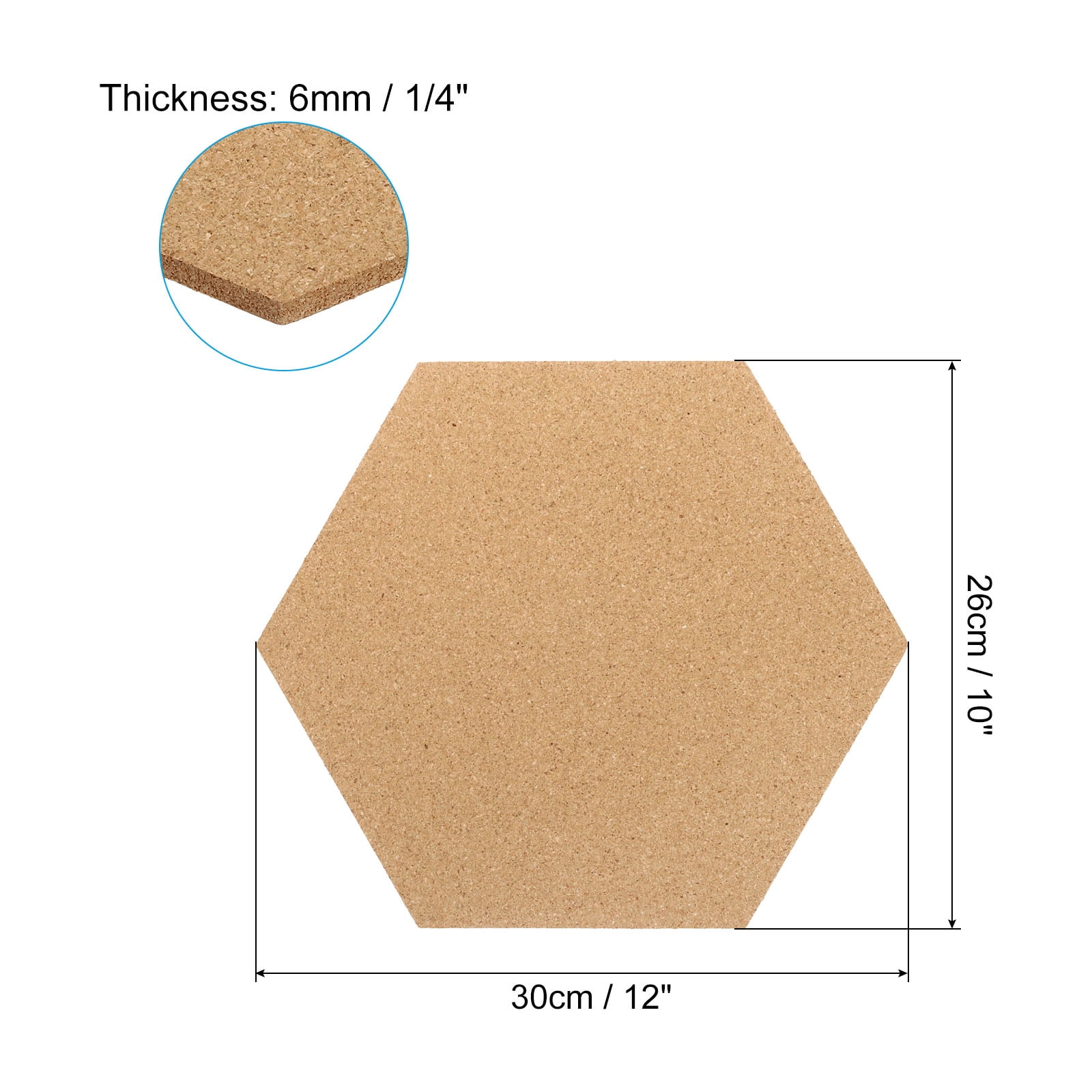 Uxcell 12x10" 1/4" Thick Cork Board Tiles, 4 Pack Self Adhesive Hexagon Bulletin Board Display Corkboard