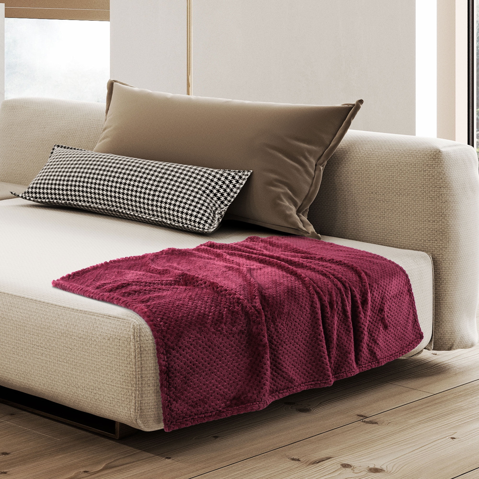 Unique Bargains Soft Flannel Fleece Velvet Blanket Burgundy 30" x 40"