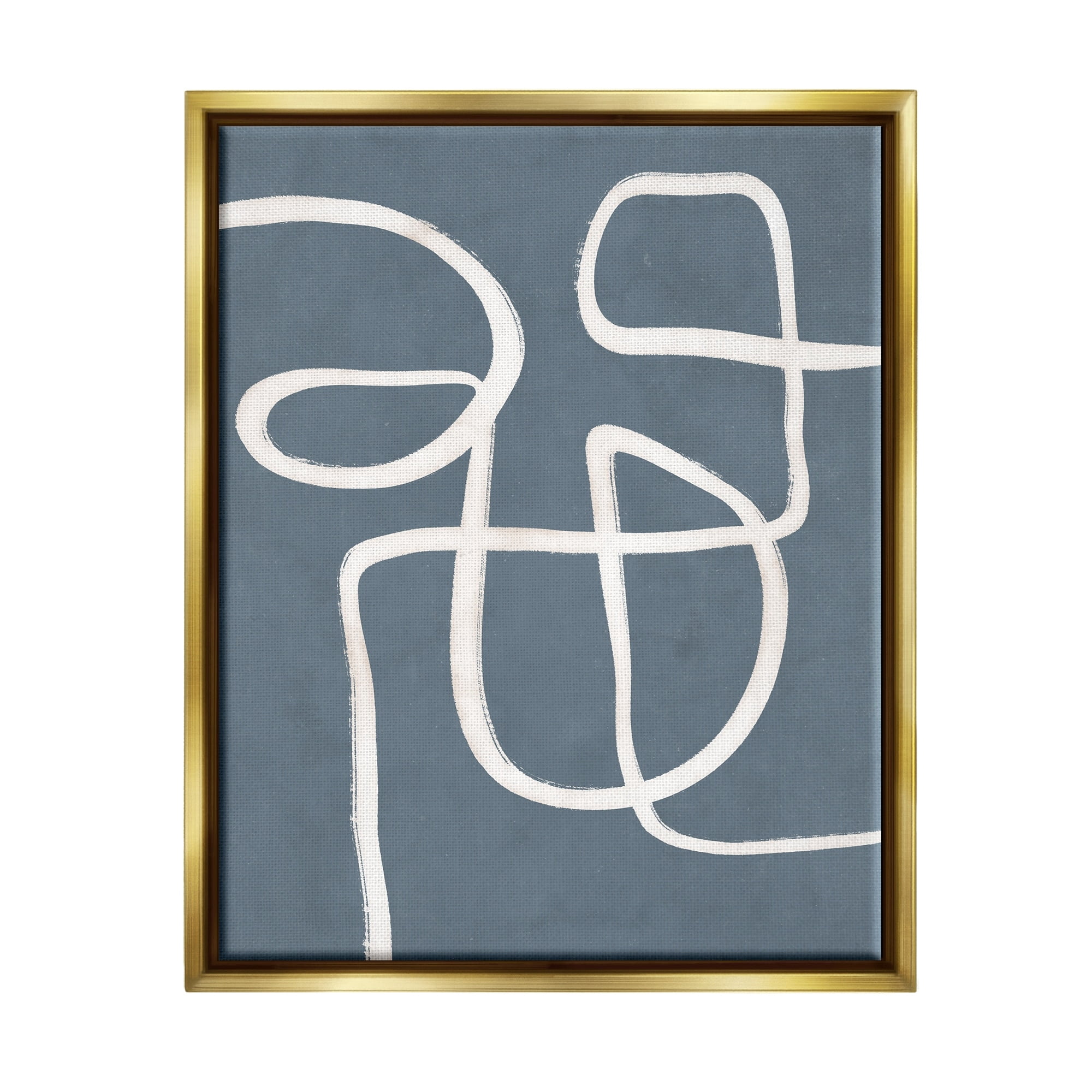 Stupell Industries Round White Squiggles Contemporary Abstract Design Graphic Art Metallic Gold Floating Framed Canvas Print Wall Art, Design by Nina Blue