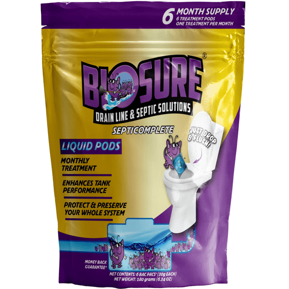 BioSure SeptiComplete Liquid Pods - 6 Month Supply for Effective Septic Tank & Drain Line Restoration (Septic and Drain Line Solutions)