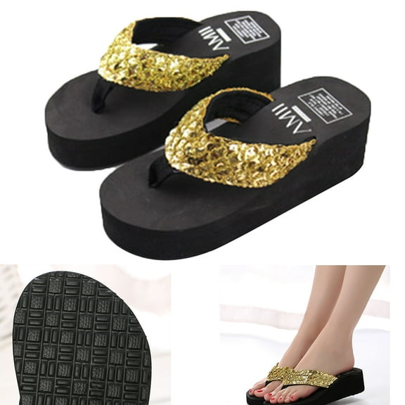 TAILTOSS 1 Pair Thong Sandals for Women Sandalias De Plastico Mujer Gold EVA Non Slip Comfortable