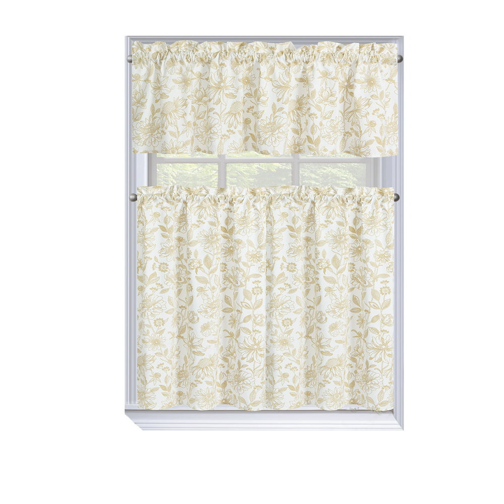 Regal Home Collections Amelia Floral Kitchen Curtain Tier & Valance Set ...