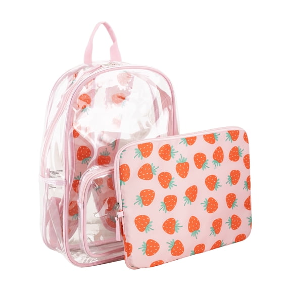Eastsport Unisex 16" Success Clear Backpack Bundle with Padded Laptop Sleeve, Strawberry Dream