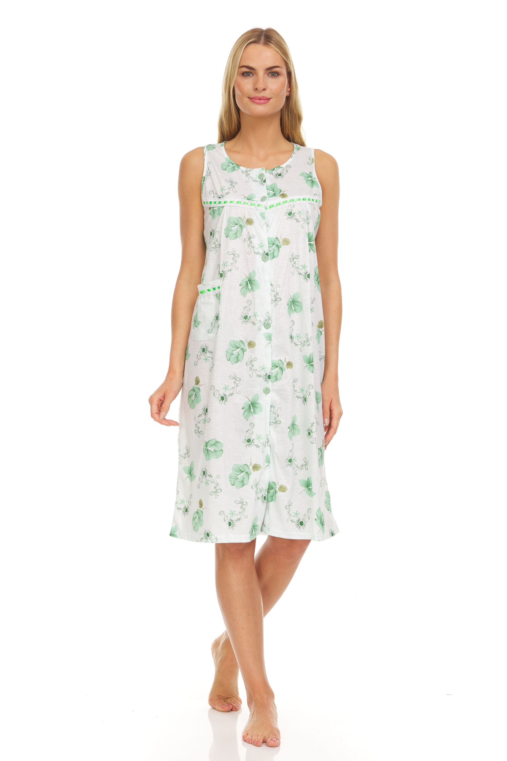 EZI Women's Sleeveless Cottonrich Buttondown Nightgown House Dress