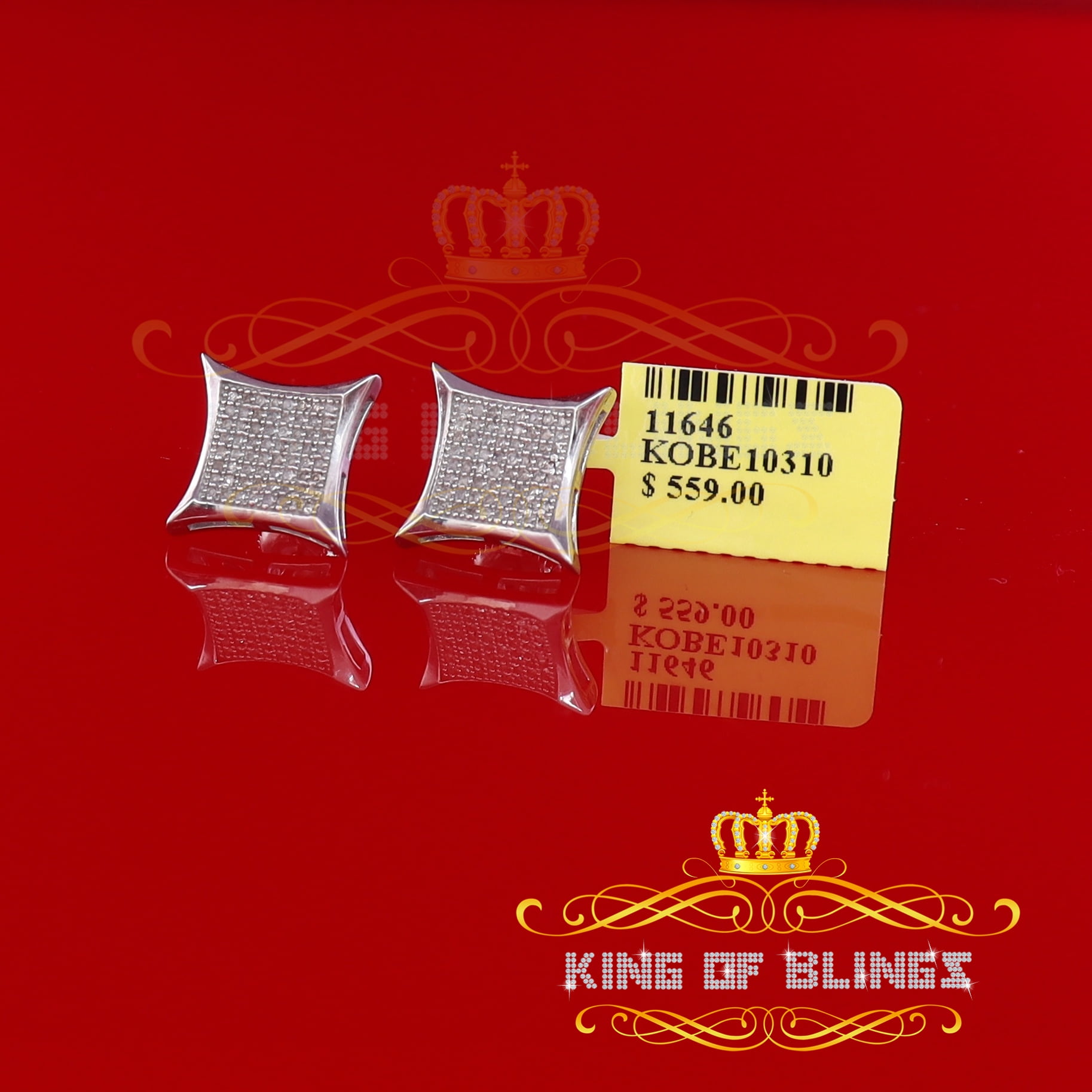 King of Bling's 925 Sterling Silver 0.33ct Diamond Stud For Women's/Men's White Kite Earrings