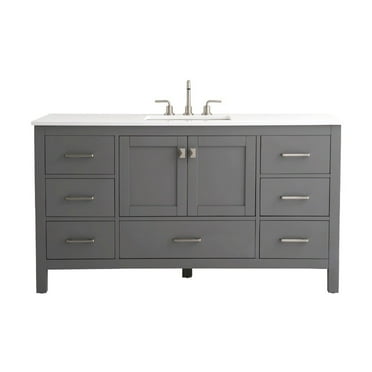 Alya Bath Vanea 60" Single  Bathroom Vanity with Quartz Top in Gray