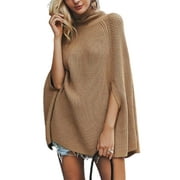 Liveday Womens Fashion Cloak Tops with High Collar Basic Daily Knitting Sweater Cape Style Pullover Autumn Winter Supply