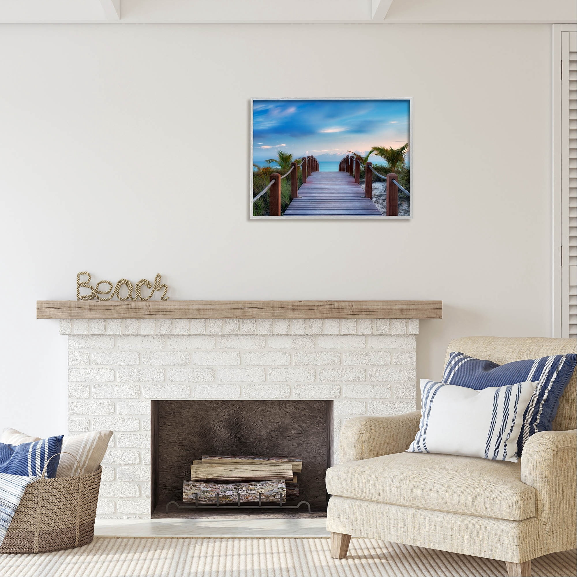 Stupell Industries Tropical Boardwalk Beach Path Coastal Photography Gray Framed Art Print Wall Art