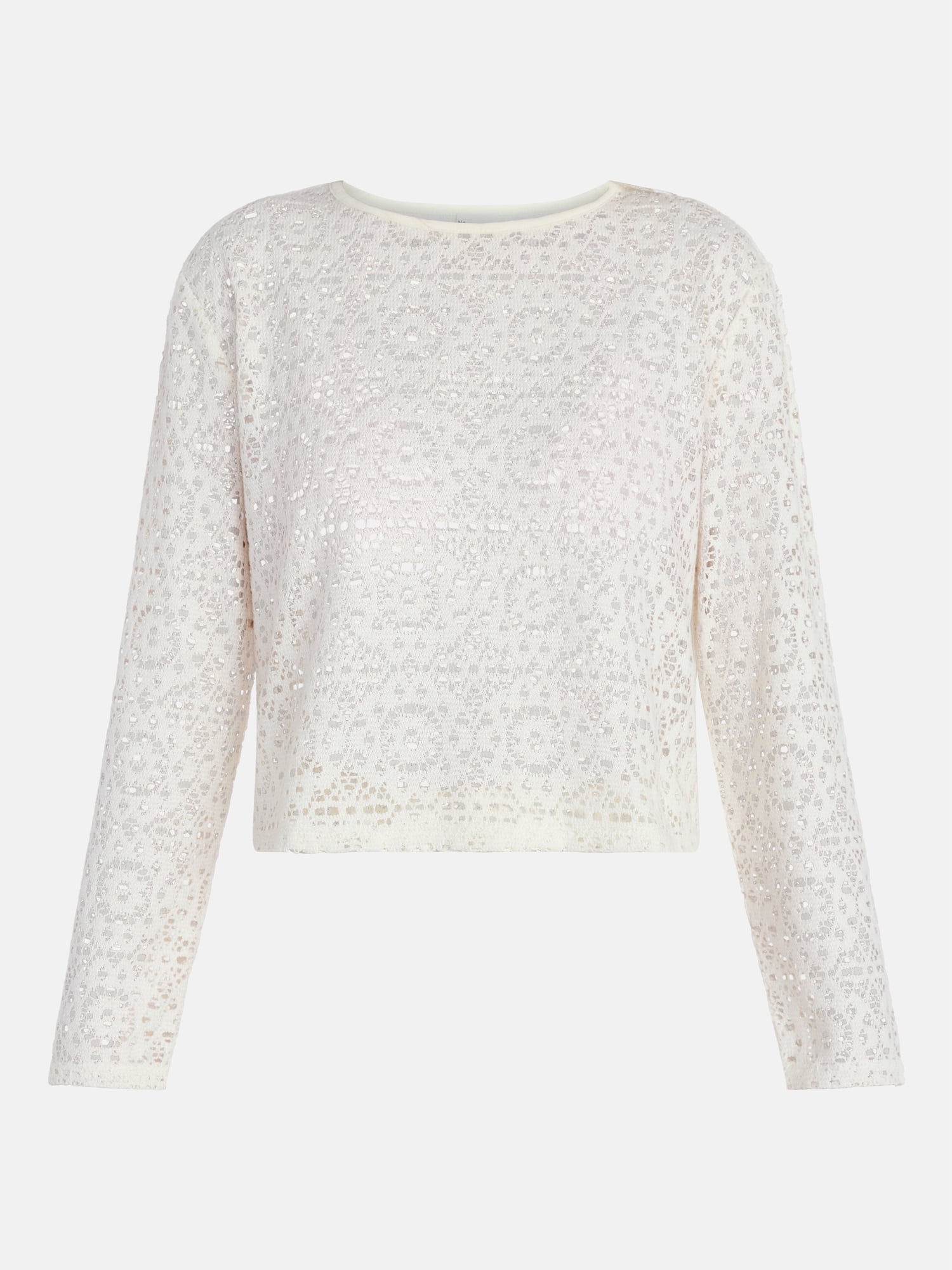 No Boundaries Crochet Coverup Top with Long Sleeves, Women's XXS-XXL