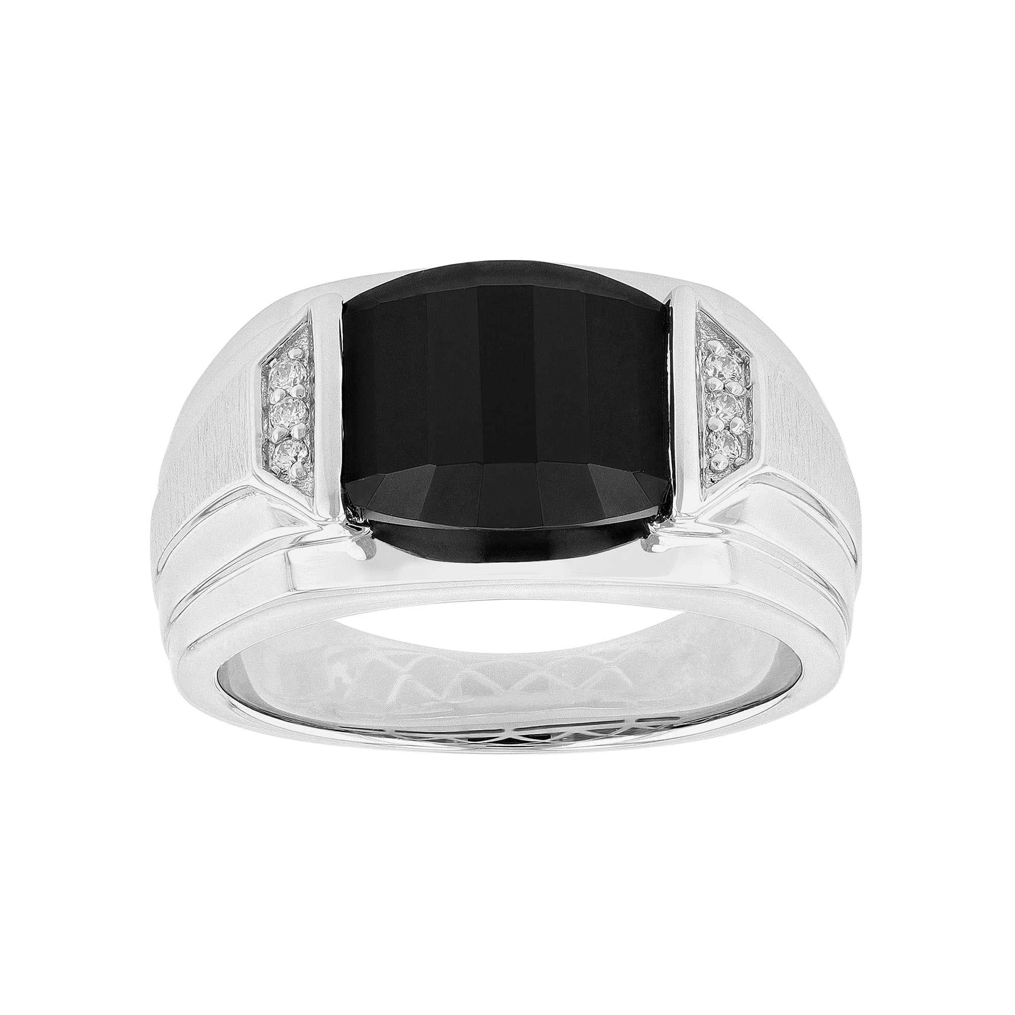 Men's Black Onyx and Simulated Diamond Ring in .925 Sterling Silver