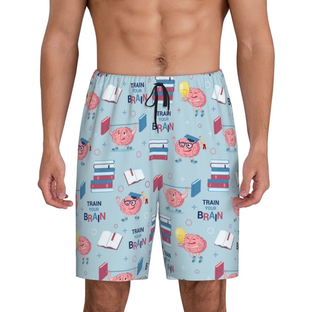 Balery Brain Training Pantalones cortos de pijama de punto de algodón para hombre con cinturilla y bolsillos-4X-Large