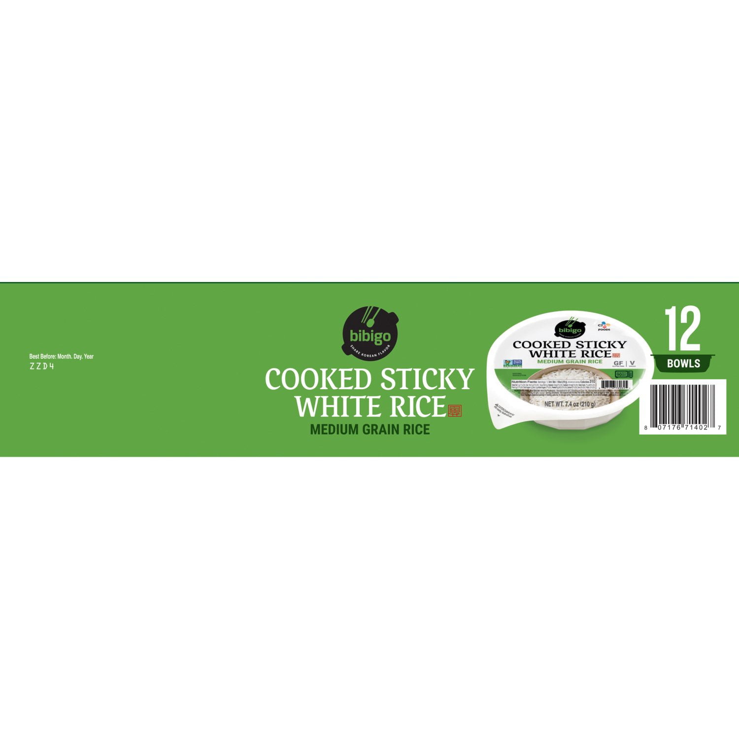 Bibigo Cooked Sticky White Rice Bowls 7.4 Ounce (12 Count)