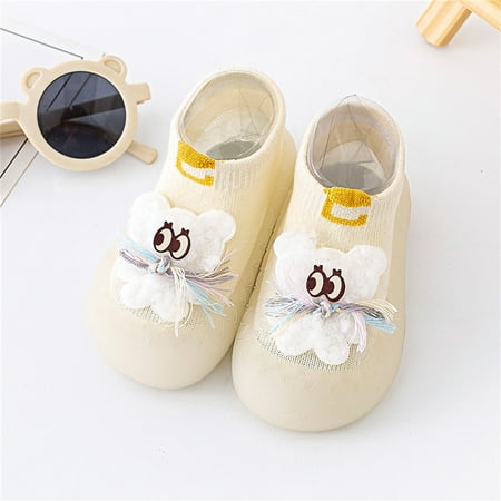 

Boys Girls Animal Cartoon Socks Shoes Toddler Fleece WarmThe Floor Socks Non Slip Prewalker Shoes Beige 20