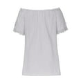 thumbnail image 5 of Pejock Women Summer Casual Cold Off Shoulder Tshirts Lace Patchwork Short Sleeve Tops Oversized Women's Loose Dressy Tops Shirt Blouse S-5XL, 5 of 6
