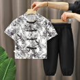 thumbnail image 2 of Mercatoo Toddler Boys New Chinese Disc Buckle Tang Suit Child Short Sleeve Tops Pants Outfits Kids Summer Casual Clothes Set, 2 of 7