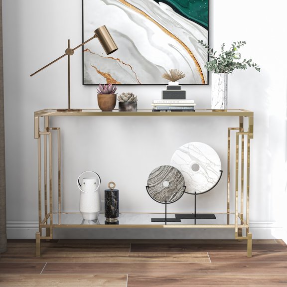 Yout 1-Shelf Metal Rectangle Sofa Table, Champagne