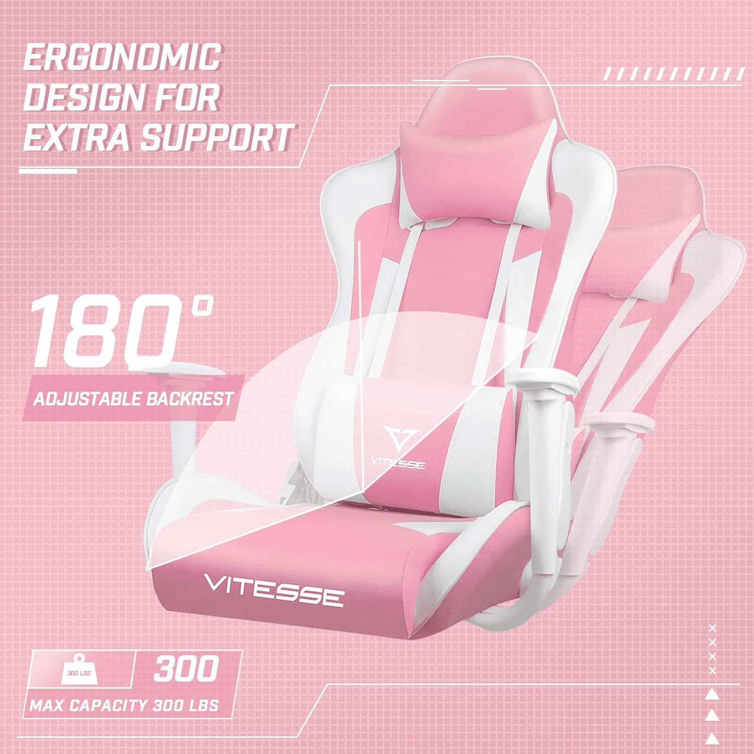 Waleaf Ergonomic Adult Gamer Chair, 330 lb Racing Gaming Office Chair, Gamer Height Adjustable Swivel with Lumbar Support and Headrest