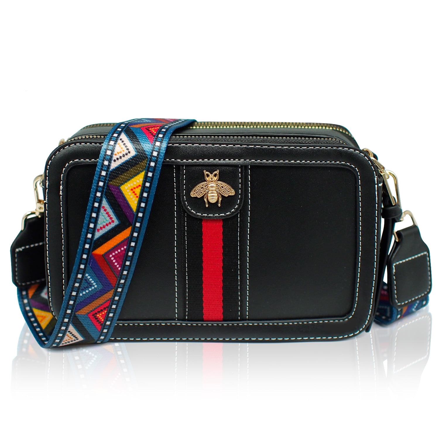 OLYPHY Designer Bee Purse Crossbody Camera Bag Purse PU Leather