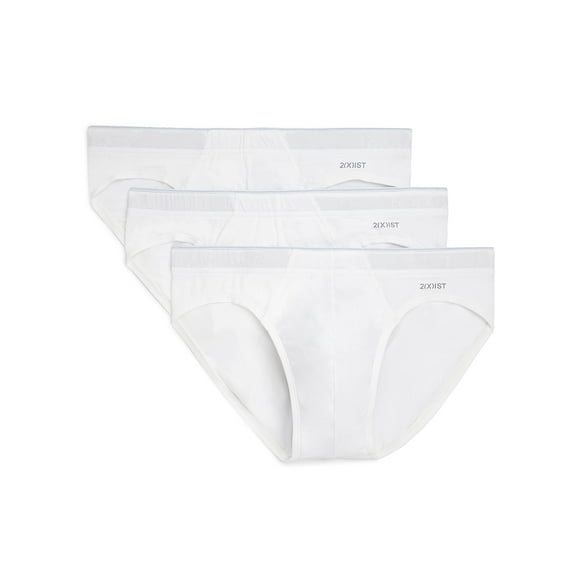 2(X)IST Men's Cotton Stretch No Show Brief 3-Pack, Sliq White, Large