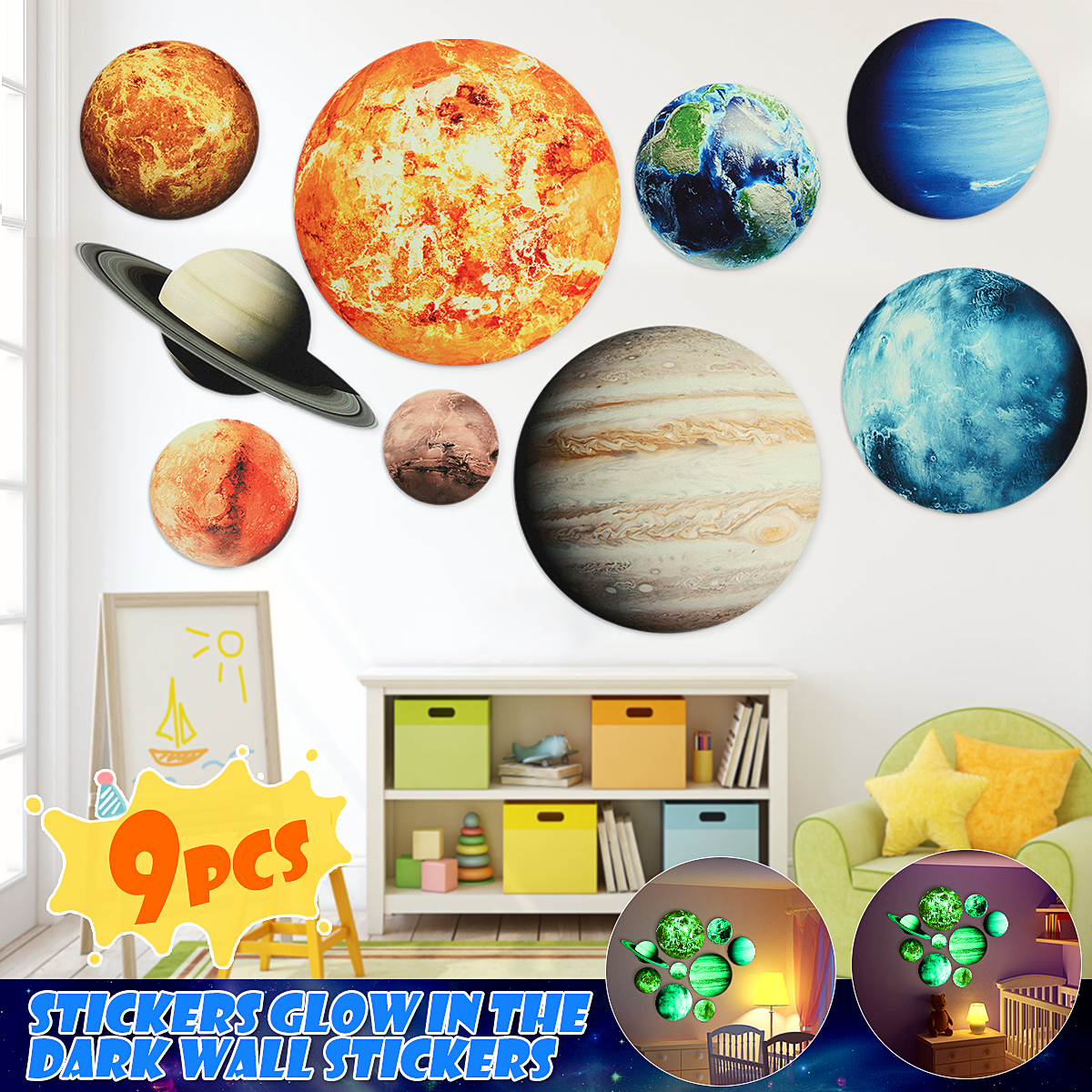 Solar System Wall Stickers Glow In The Dark Mars Outer Space