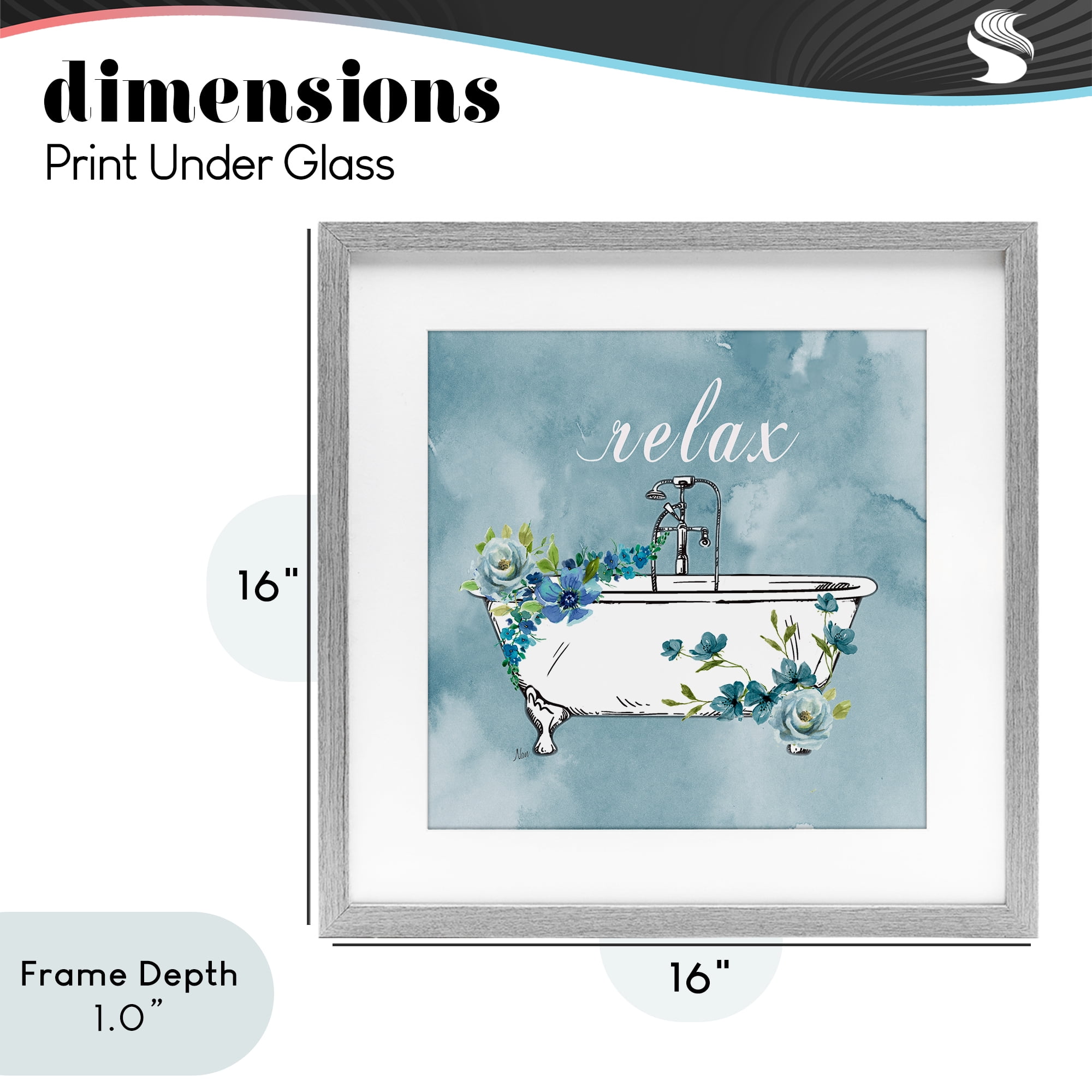 Stupell Industries Floral Bathroom Rules Relax Gray Framed Print Under Glass, design by Nan