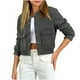 thumbnail image 2 of HongQid Women's Bomber Jackets Winter Trendy Varsity Jackets Shackets Button Down Cropped Coats with Pockets, 2 of 9