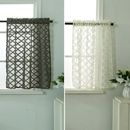 Gray Beige Geometry Plaid Lace Short Kitchen Cloth Curtain Cafe