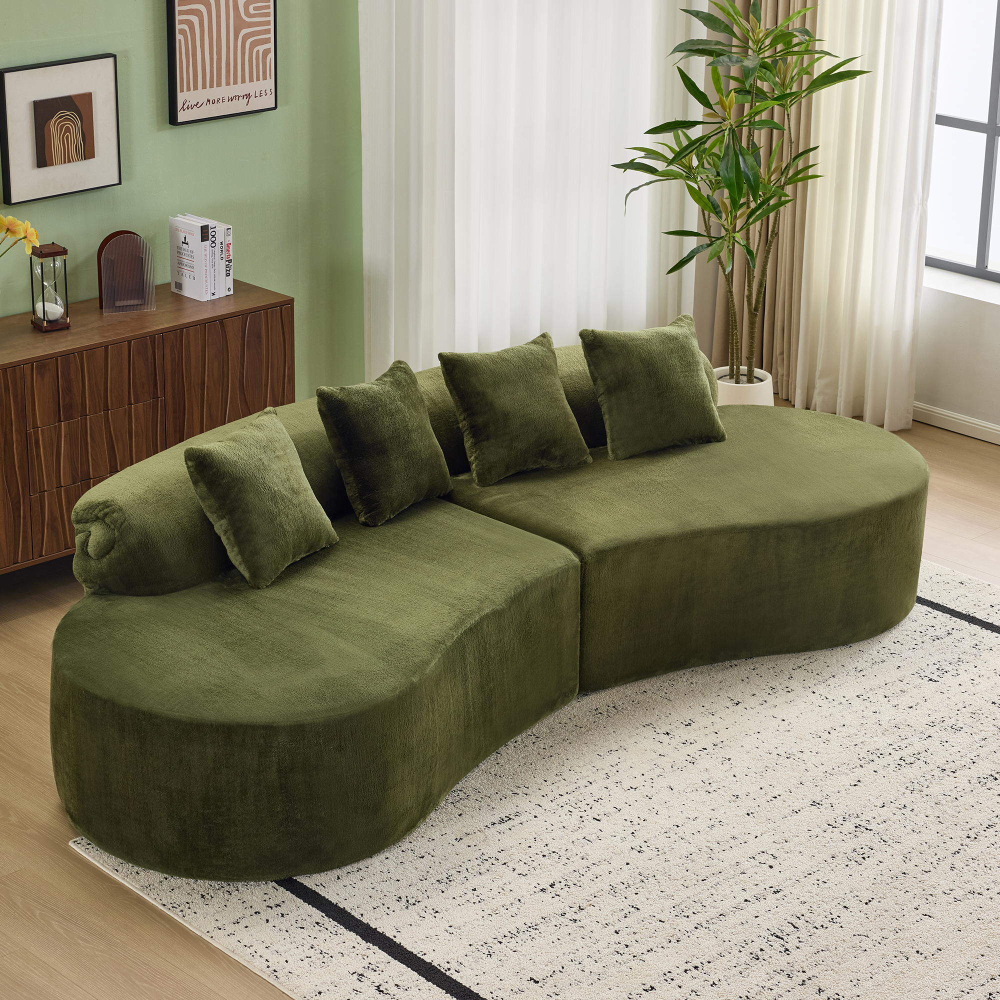 Modular Sofa, Green Curved Plush Sectional with Foam Spring Support, 111-Inch Multi-Seat Sleeper for Living Room and Small Spaces