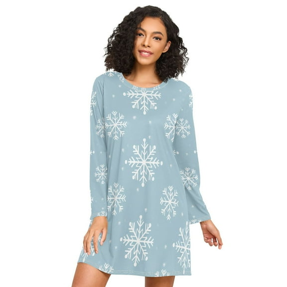 FORMRS Womens Long Sleeve Nightgowns Crew Neck Sleep Shirt Soft Pajamas Sizes S-3XL, Gray Snowflake